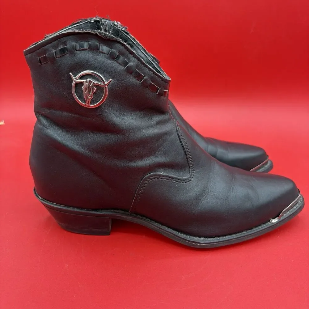 Capezio Black Leather Western Ankle Boots Side Zip Size 8M Made In USA